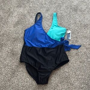 Blue and Black One-Piece Swimsuit, Sonnet Shores, size 10